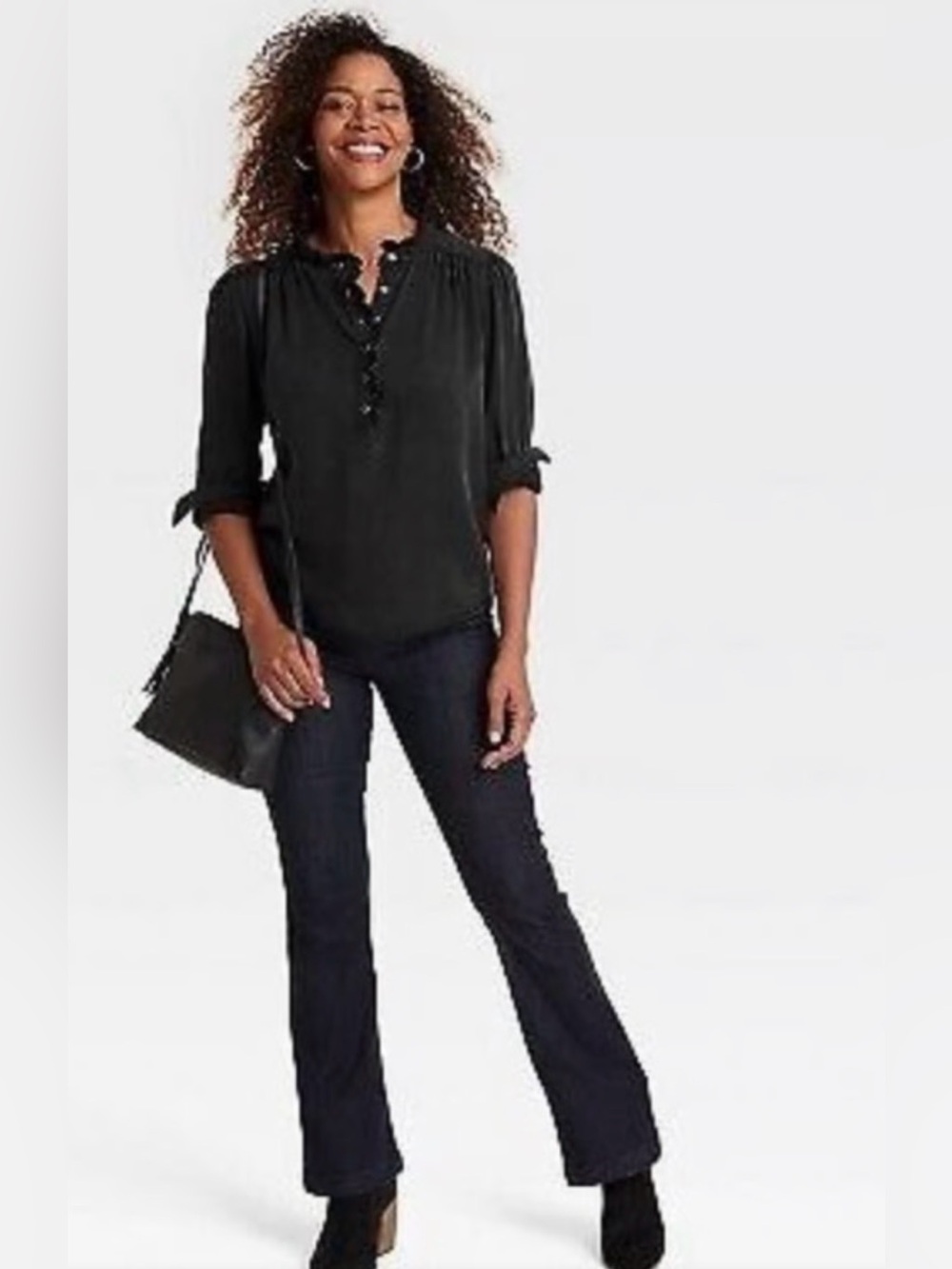 NWT women’s size XXL charcoal long sleeve ruffle snap neck top